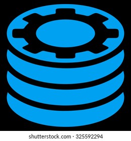 Casino Chips vector icon. Style is flat symbol, blue color, rounded angles, black background.