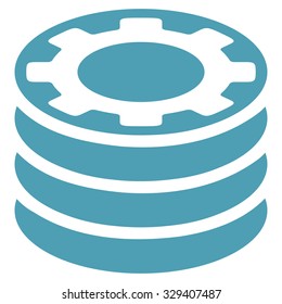 Casino Chips vector icon. Style is flat symbol, cyan color, rounded angles, white background.