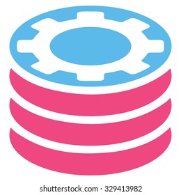 Casino Chips vector icon. Style is bicolor flat symbol, pink and blue colors, rounded angles, white background.
