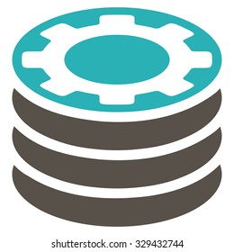 Casino Chips vector icon. Style is bicolor flat symbol, grey and cyan colors, rounded angles, white background.