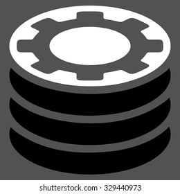 Casino Chips vector icon. Style is bicolor flat symbol, black and white colors, rounded angles, gray background.