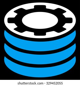 Casino Chips vector icon. Style is bicolor flat symbol, blue and white colors, rounded angles, black background.