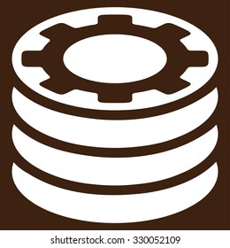 Casino Chips vector icon. Style is flat symbol, white color, rounded angles, brown background.