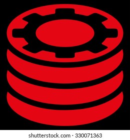 Casino Chips vector icon. Style is flat symbol, red color, rounded angles, black background.