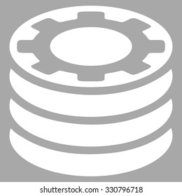 Casino Chips vector icon. Style is flat symbol, white color, rounded angles, silver background.