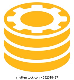 Casino Chips vector icon. Style is flat symbol, yellow color, rounded angles, white background.