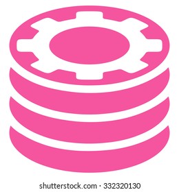 Casino Chips vector icon. Style is flat symbol, pink color, rounded angles, white background.