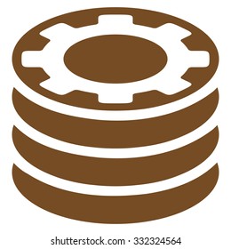 Casino Chips vector icon. Style is flat symbol, brown color, rounded angles, white background.