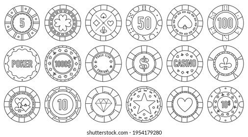 Casino chips vector outline set icon. Vector illustration vegas game on white background. Isolated outline set icon casino chips.