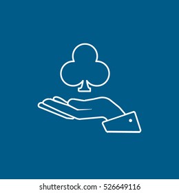 Casino Club Suit On Hand Line Icon On Blue Background