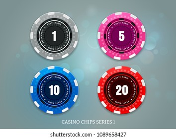 casino coins chip set on bokeh background vector illustration