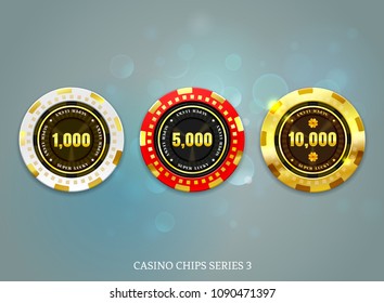 Casino Coins Chip Set On Bokeh Background Vector Illustration