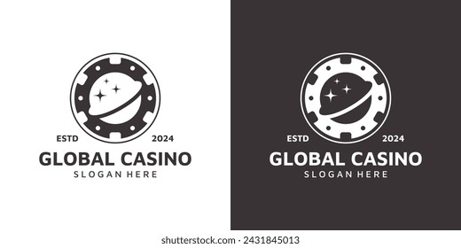 Casino Münzen Logo Design Vorlage mit Globe Grafik Design Illustration. Symbol, Symbol, kreativ.