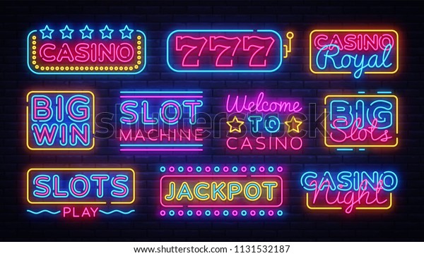 Casino Sammlung Neon Schilder Vektordesign Vorlage Stock Vektorgrafik Lizenzfrei