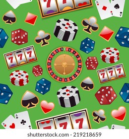 Casino color design elements with gambling poker roulette seamless pattern vector illustration