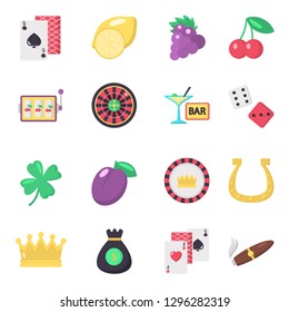 Casino color vector icons set. Flat design