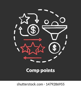Casino comp points chalk concept icon. Redeem points and bonuses idea. Cashback and reward offer. Loyalty reward program. Vector isolated chalkboard illustration