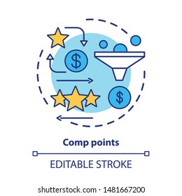 Casino comp points concept icon. Redeem points and bonuses idea thin line illustration. Cashback and reward offer. Loyalty reward program. Vector isolated outline drawing. Editable stroke