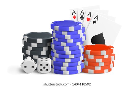 Casino concept with chips, dice and cards. Background for flyer, banner, poster. Vector illustration.
