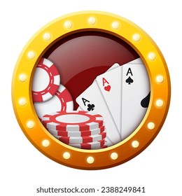 Casino concept. Casino element in gold frame with light bulbs. Vector clipart.