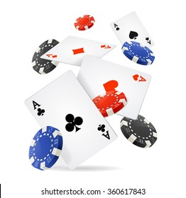 Casino Concept Floating Cards and Chips. Vector illustration