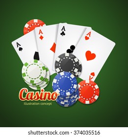 Casino Concept with Inscription on Green. Vector illustration