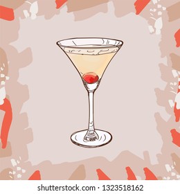 Casino Contemporary classic cocktail illustration collection. Alcoholic cocktails hand drawn vector illustration set. Menu design item of sketch bar drink glass.