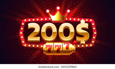 Casino Coupon Sondergutschein 200 Dollar, Scheck Banner Sonderangebot. Vektorillustration