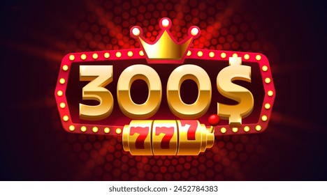 Casino coupon special voucher 300 dollar, Check banner special offer. Vector illustration