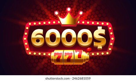 Casino coupon special voucher 6000 dollar, Check banner special offer. Vector illustration