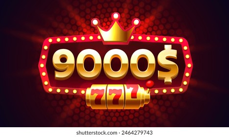 Casino Coupon Special Gutschein 9000 Dollar, Scheck Banner Sonderangebot. Vektorillustration