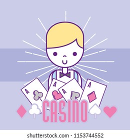 casino croupier male cartoon aces card poker