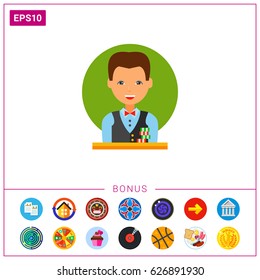 Casino Croupier With Poker Chips Icon