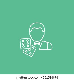 Casino Dealer Croupier Line Icon On Green Background