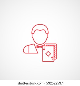Casino Dealer Croupier Red Line Icon On White Background
