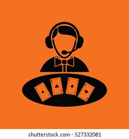 Casino dealer icon. Orange background with black. Vector illustration.