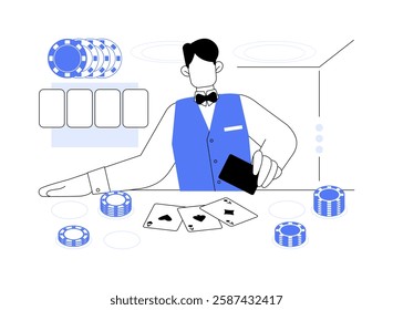 Casino dealer isolated cartoon vector illustrations. Professional croupier at a gambling table, service sector, slot attendant, entertainment business, casino dealer work vector cartoon.