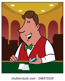 Casino Dealer / A dealer in a casino is at work.