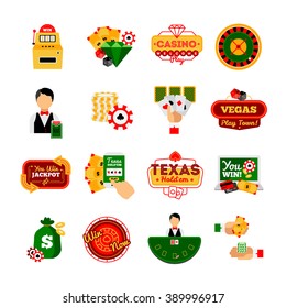 Casino decorative isolated icon set with different elements of playing process vector illustration