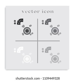 Casino design elements with cards, chips, dice and roulette flat black and white vector icon.