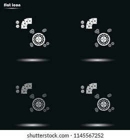 Casino design elements with cards, chips, dice and roulette flat grayscale vector icon.