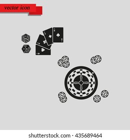 Casino design elements with cards, chips, dice and roulette.