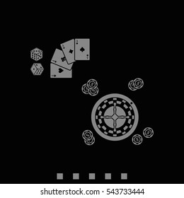 Casino design elements with cards, chips, dice and roulette.