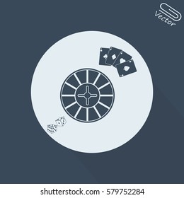 Casino design elements with cards, chips, dice and roulette.