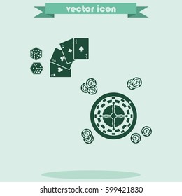 Casino design elements with cards, chips, dice and roulette.