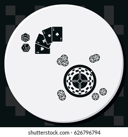 Casino design elements with cards, chips, dice and roulette.