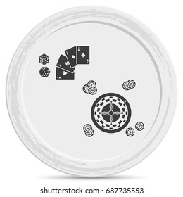 Casino design elements with cards, chips, dice and roulette.