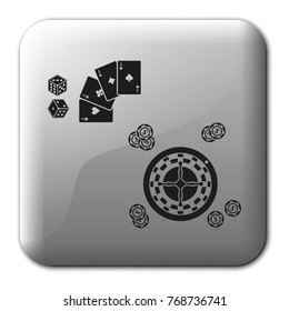 Casino design elements with cards, chips, dice and roulette flat vector icon.