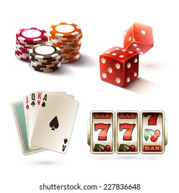 Casino design elements with gambling poker play realistic icons set isolated vector illustration