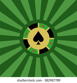 Casino  design elements vector icons. Casino games.Ace playing cards with chips on green background.Set of gambling chip
